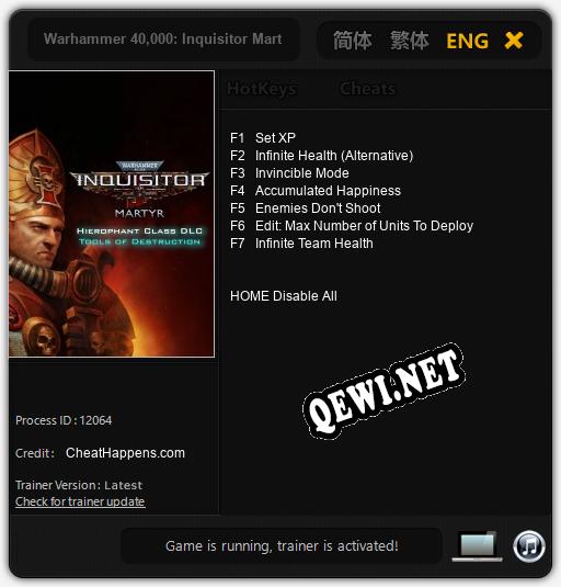 Warhammer 40,000: Inquisitor Martyr Hierophant Class: Трейнер +7 [v1.1]