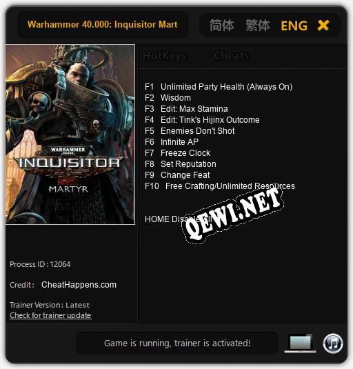 Трейнер для Warhammer 40.000: Inquisitor Martyr [v1.0.6]