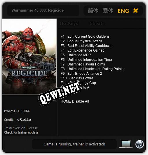 Трейнер для Warhammer 40,000: Regicide [v1.0.8]