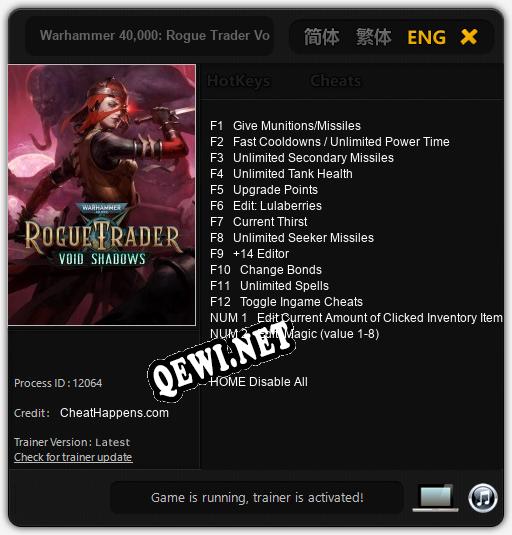 Трейнер для Warhammer 40,000: Rogue Trader Void Shadows [v1.0.9]