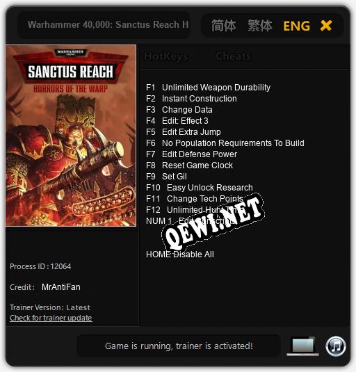 Warhammer 40,000: Sanctus Reach Horrors of the Warp: ТРЕЙНЕР И ЧИТЫ (V1.0.83)