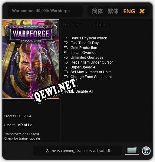 Warhammer 40,000: Warpforge: ТРЕЙНЕР И ЧИТЫ (V1.0.84)
