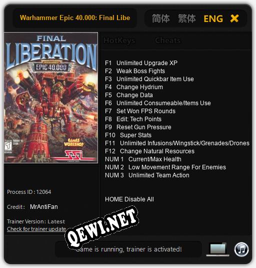 Warhammer Epic 40.000: Final Liberation: Трейнер +15 [v1.2]