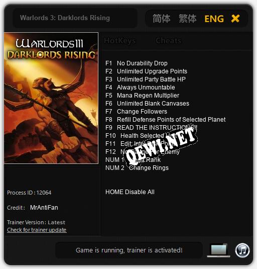 Трейнер для Warlords 3: Darklords Rising [v1.0.3]