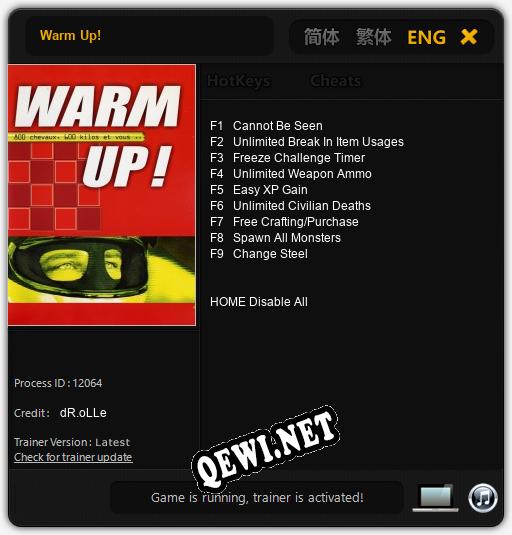 Трейнер для Warm Up! [v1.0.6]