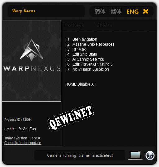 Warp Nexus: Трейнер +7 [v1.4]