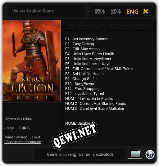 Трейнер для We are Legion: Rome [v1.0.9]
