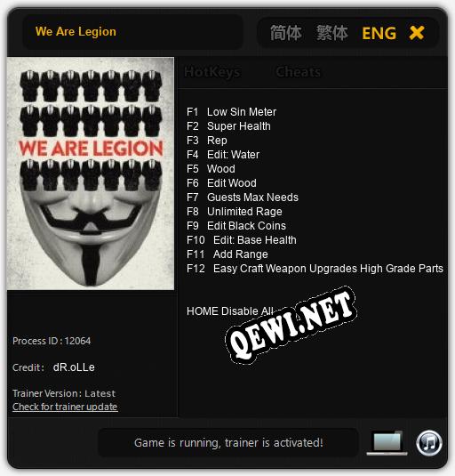 Трейнер для We Are Legion [v1.0.2]
