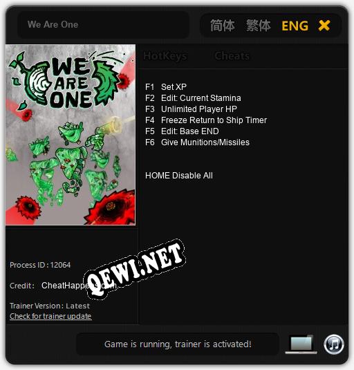 Трейнер для We Are One [v1.0.4]