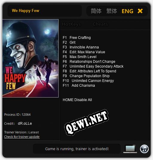 Трейнер для We Happy Few [v1.0.6]
