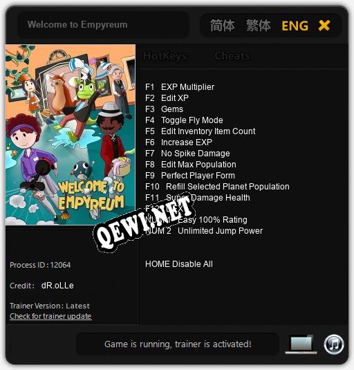 Трейнер для Welcome to Empyreum [v1.0.2]