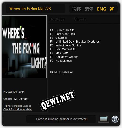 Wheres the Fcking Light VR: Трейнер +9 [v1.7]