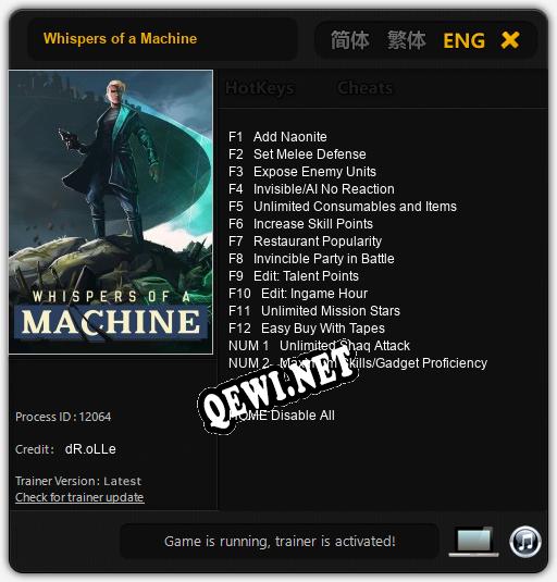 Whispers of a Machine: ТРЕЙНЕР И ЧИТЫ (V1.0.13)