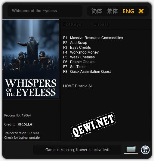 Whispers of the Eyeless: Трейнер +8 [v1.6]