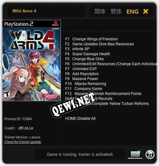 Wild Arms 4: ТРЕЙНЕР И ЧИТЫ (V1.0.87)