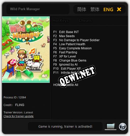 Трейнер для Wild Park Manager [v1.0.4]