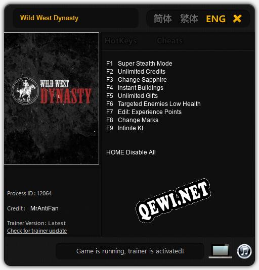 Wild West Dynasty: Трейнер +9 [v1.4]