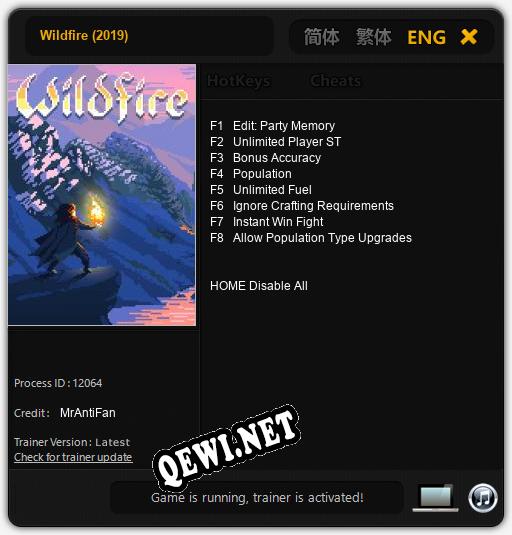 Wildfire (2019): Трейнер +8 [v1.2]