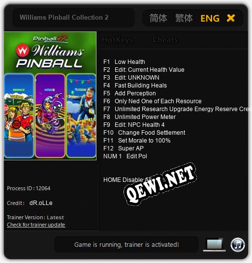 Трейнер для Williams Pinball Collection 2 [v1.0.9]