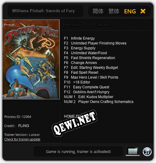 Williams Pinball: Swords of Fury: Трейнер +14 [v1.2]