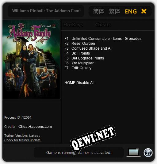 Williams Pinball: The Addams Family: Читы, Трейнер +7 [CheatHappens.com]