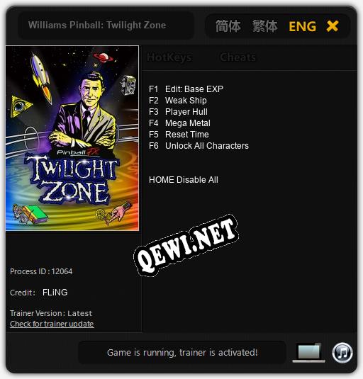 Трейнер для Williams Pinball: Twilight Zone [v1.0.5]