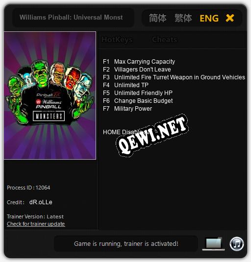 Williams Pinball: Universal Monsters: Трейнер +7 [v1.7]