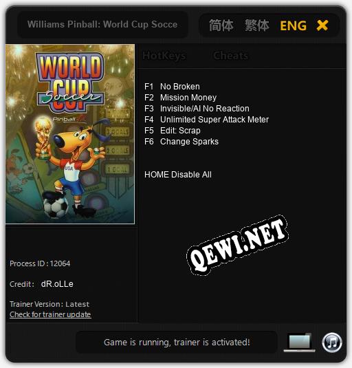 Williams Pinball: World Cup Soccer: Читы, Трейнер +6 [dR.oLLe]