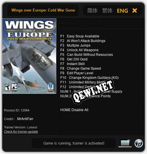 Трейнер для Wings over Europe: Cold War Gone Hot [v1.0.7]