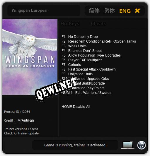 Трейнер для Wingspan European [v1.0.3]