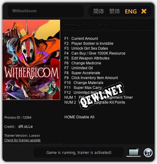 Трейнер для Witherbloom [v1.0.9]