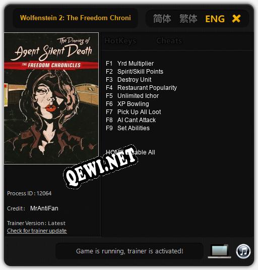 Wolfenstein 2: The Freedom Chronicles The Diaries of Agent Silent Death: Трейнер +9 [v1.7]