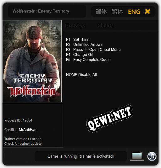 Трейнер для Wolfenstein: Enemy Territory [v1.0.4]