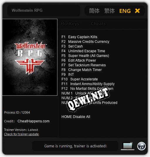 Wolfenstein RPG: Читы, Трейнер +15 [CheatHappens.com]
