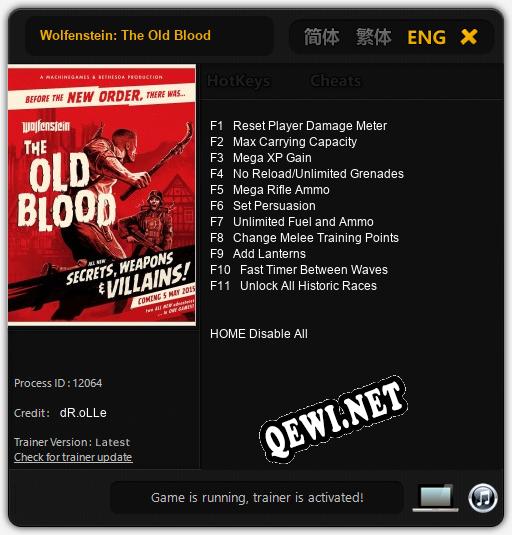 Wolfenstein: The Old Blood: ТРЕЙНЕР И ЧИТЫ (V1.0.23)