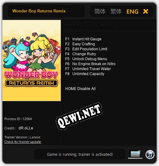 Wonder Boy Returns Remix: Трейнер +8 [v1.8]