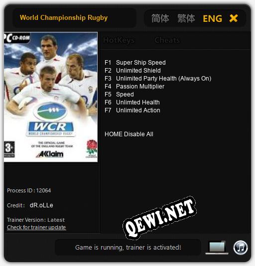 World Championship Rugby: Трейнер +7 [v1.2]