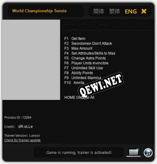 World Championship Tennis: Читы, Трейнер +10 [dR.oLLe]