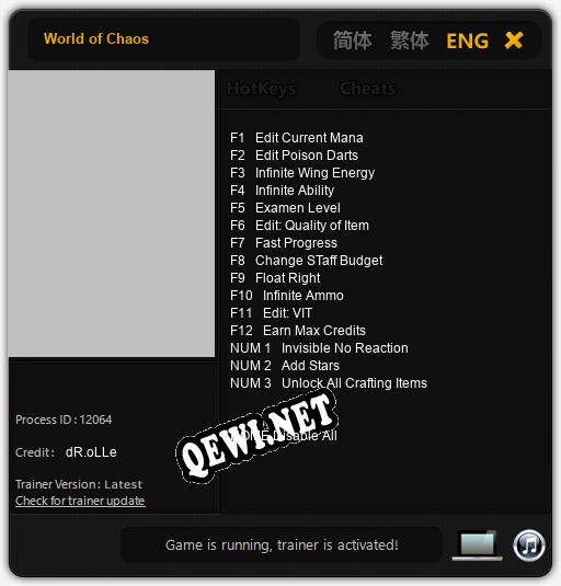 Трейнер для World of Chaos [v1.0.3]