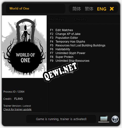 Трейнер для World of One [v1.0.3]