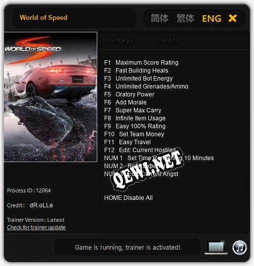 Трейнер для World of Speed [v1.0.8]