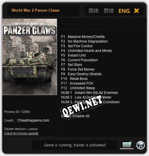 Трейнер для World War 2 Panzer Claws [v1.0.3]