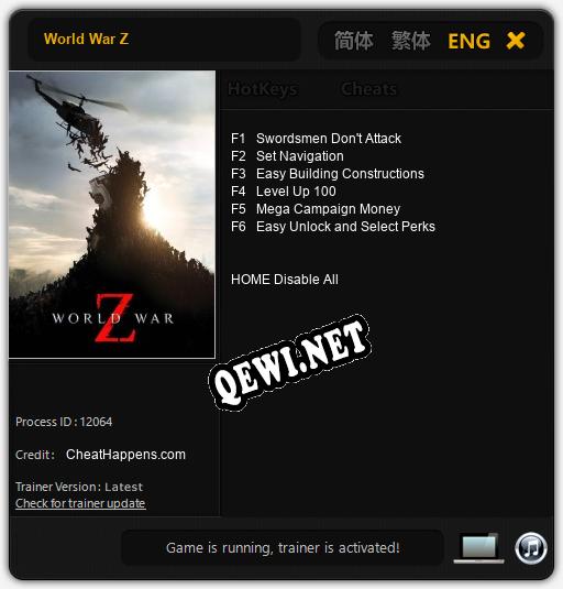 Трейнер для World War Z [v1.0.2]