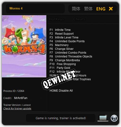 Трейнер для Worms 4 [v1.0.6]