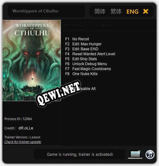 Worshippers of Cthulhu: ТРЕЙНЕР И ЧИТЫ (V1.0.73)