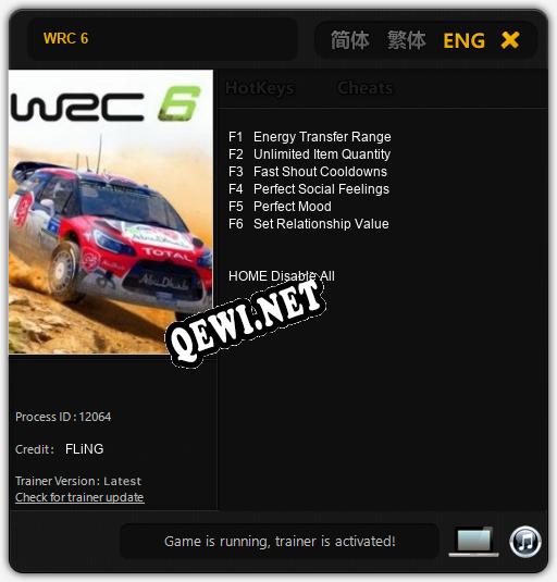 WRC 6: Трейнер +6 [v1.8]