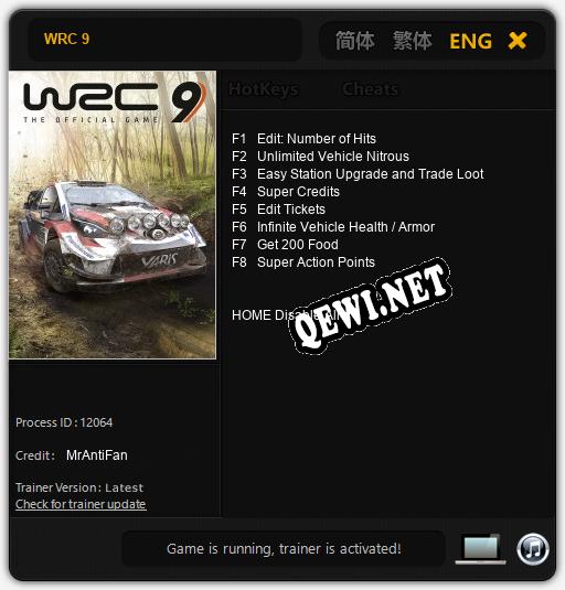 WRC 9: Трейнер +8 [v1.2]