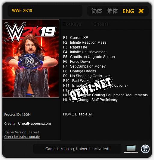 Трейнер для WWE 2K19 [v1.0.8]