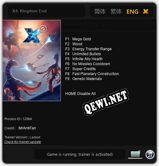 Трейнер для X4: Kingdom End [v1.0.6]