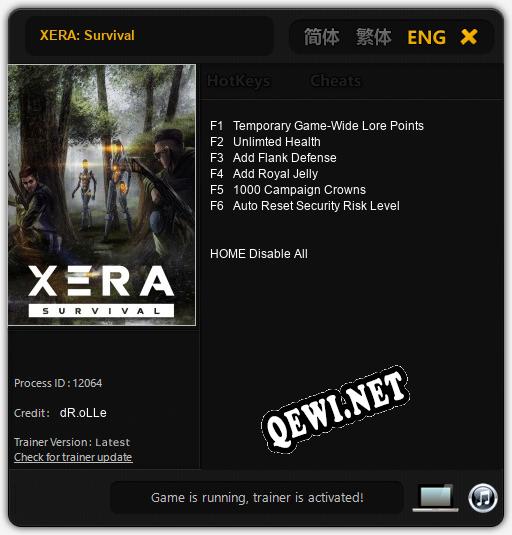 Трейнер для XERA: Survival [v1.0.6]